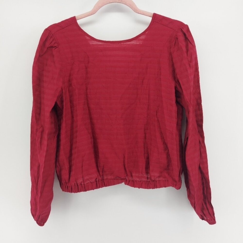 AnnTaylor Loft Pink striped blouse with puff sleeve